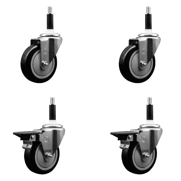 Service Caster 4'' Black Poly Wheel Swivel 7/8'' Expanding Stem Caster Set 2 Brakes, 4PK SCC-EX20S414-PPUB-BLK-2-PLB-2-78 - main